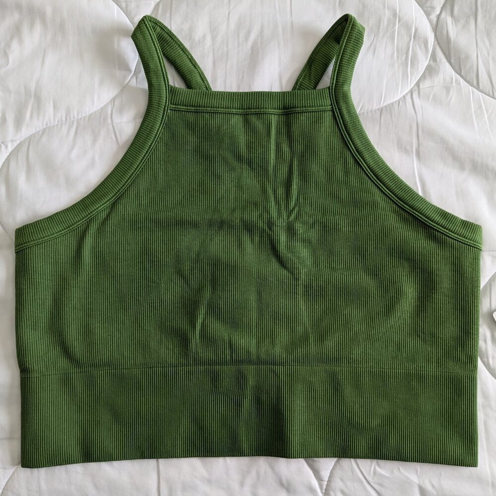 Athleta Tank Top Size XL Green Aurora High-Neck Cropped V-Back Seamless NWT Yoga - Picture 16 of 16